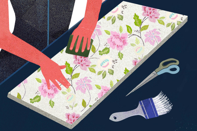 Woman cutting paper scissors comb free wallpaper - medium preview image