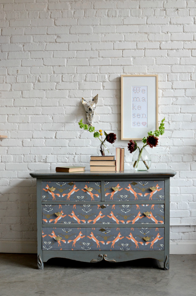 Painted dresser book flowers brick free wallpaper - medium preview image