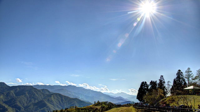 Sunny bright sun mountain fenced free wallpaper - medium preview image