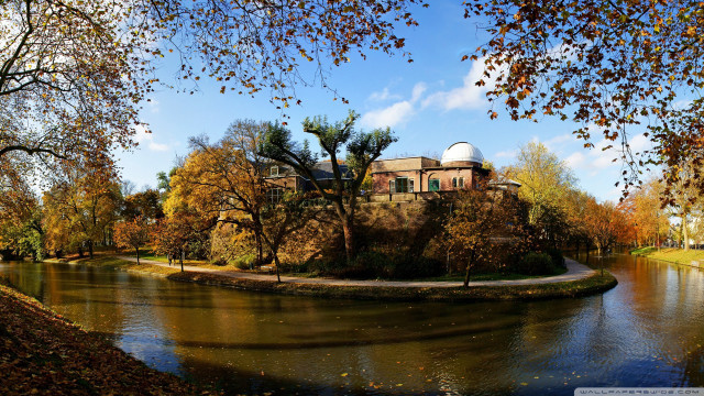 River park building trees foreground free wallpaper - medium preview image