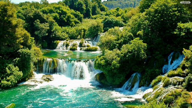 Waterfall river trees blue sky #2 free wallpaper - medium preview image