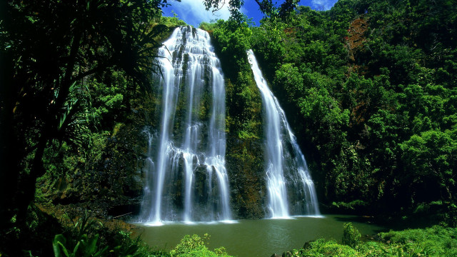 Waterfall forest lake blue sky free wallpaper - medium preview image
