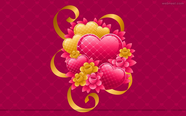 Pink background hearts flowers pattern free wallpaper - medium preview image