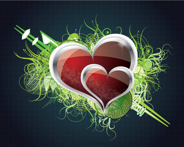 Hearts arrows green background floral free wallpaper - medium preview image