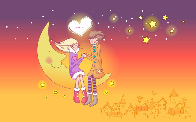 Couple crescent moon heart balloon free wallpaper - medium preview image