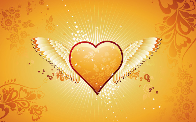Heart wings yellow background floral free wallpaper - medium preview image