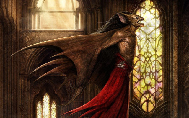 Woman red dress stained glass free wallpaper - medium preview image