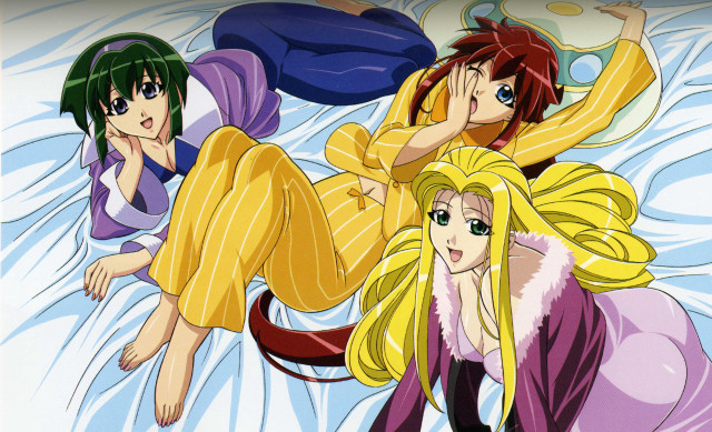 Anime girls bed arms around free wallpaper - medium preview image