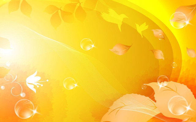 Yellow background bubbles leaves sunbeam free wallpaper - medium preview image