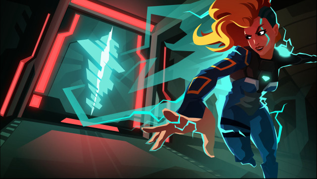 Futuristic woman running tunnel neon free wallpaper - medium preview image