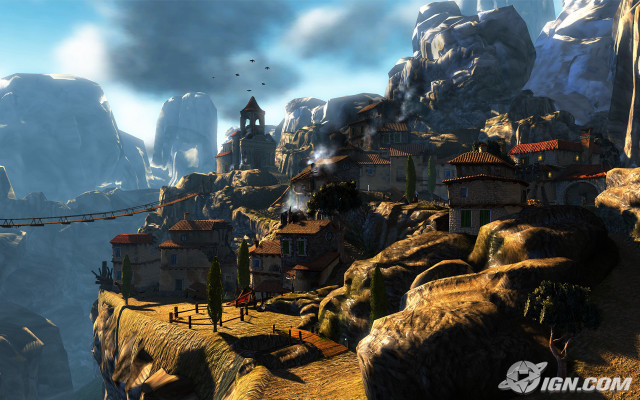 Mountain town bridge background bird free wallpaper - medium preview image