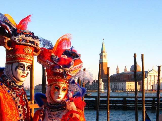 Masked figures water city bridge free wallpaper - medium preview image