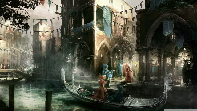 Boat floating river tall building free wallpaper - medium preview image