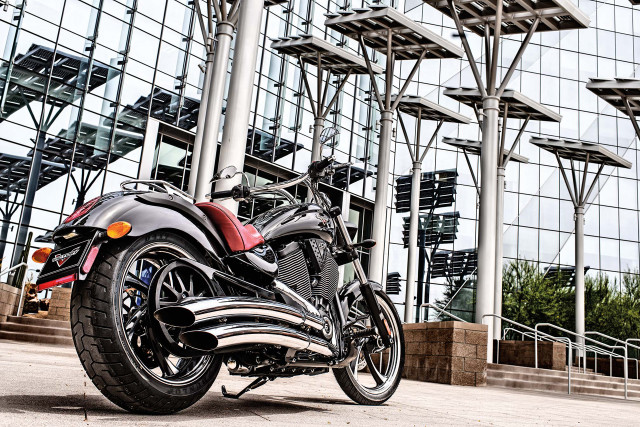 Motorcycle building windows staircase city free wallpaper - medium preview image