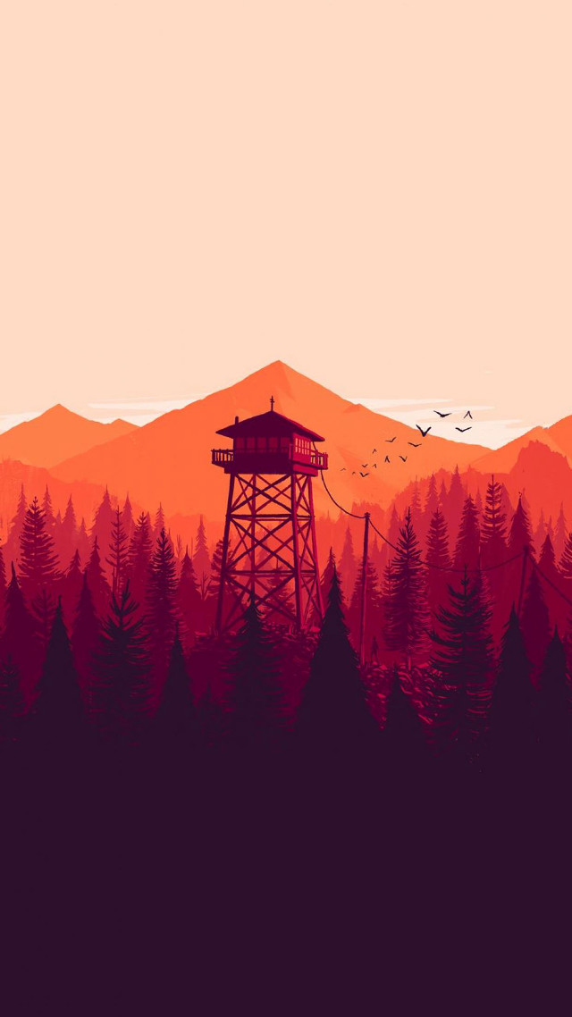 Red orange sunset tower forest free wallpaper - medium preview image