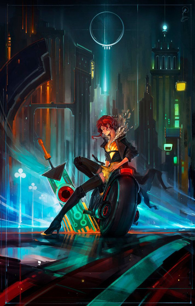 Woman motorcycle futuristic city night free wallpaper - medium preview image