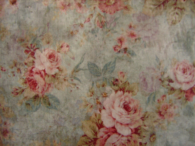 Floral fabric pink roses blue free wallpaper - medium preview image