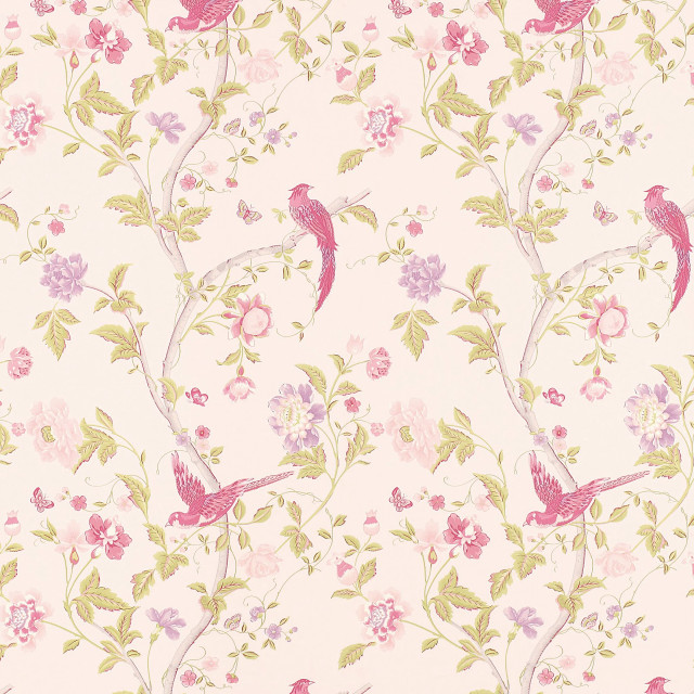 Pink green floral wallpaper birds free wallpaper - medium preview image