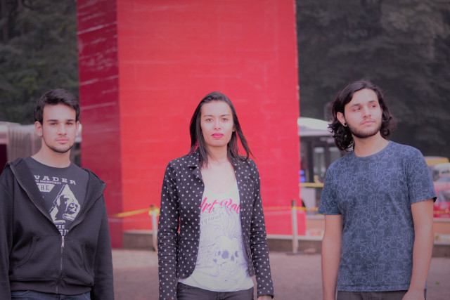 Three people red building red free wallpaper - medium preview image