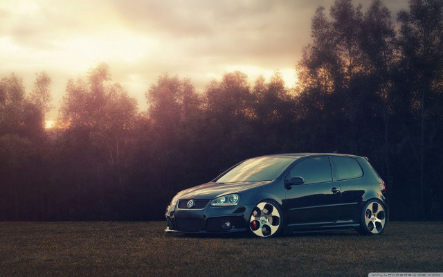 Black car parked field trees #2 free wallpaper - medium preview image