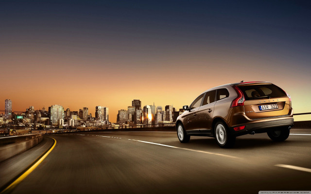 Brown car highway city skyline free wallpaper - medium preview image