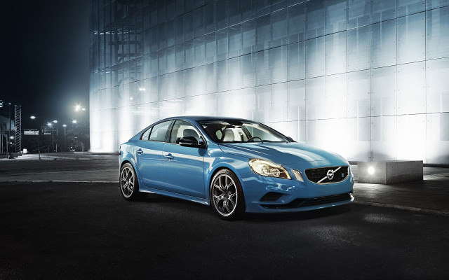 Blue car night building lights free wallpaper - medium preview image