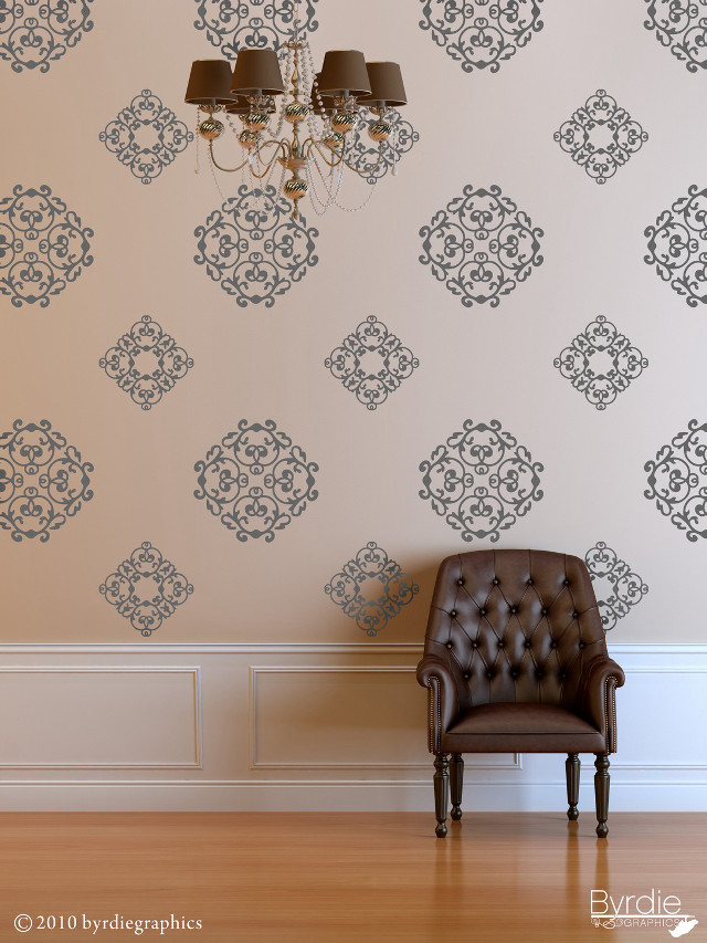 Chair chandelier wallpapered room interior free wallpaper - medium preview image