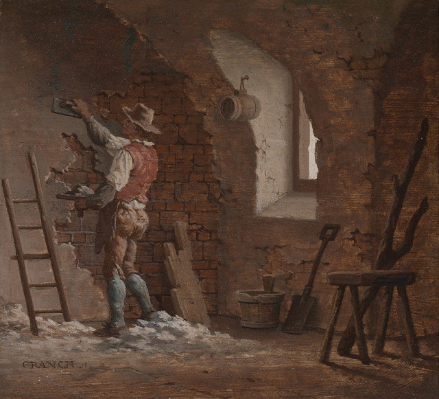 Man brick wall ladder bucket free wallpaper - medium preview image