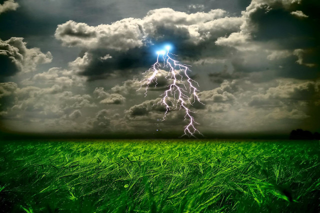 Lightning bolt sky field grass free wallpaper - medium preview image