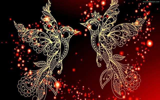 Golden birds intricate designs red free wallpaper - medium preview image