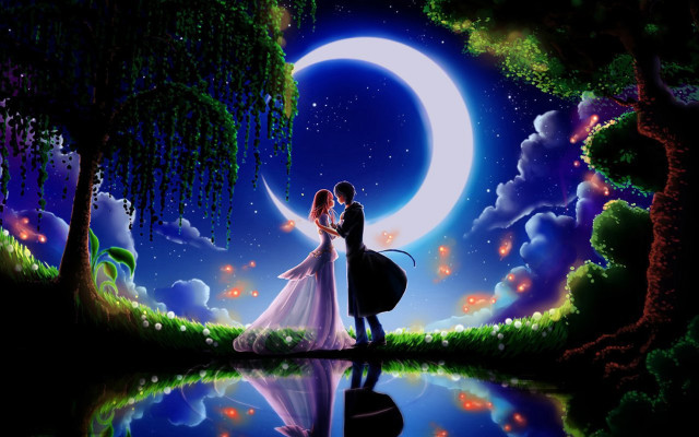 Couple moon trees reflection water #5 free wallpaper - medium preview image