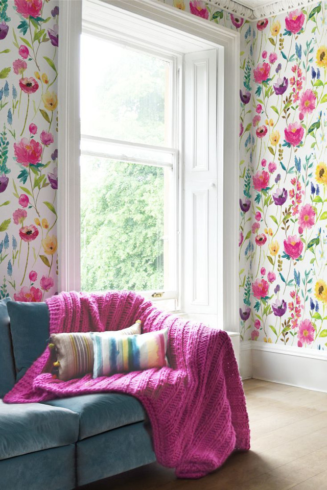 Couch blanket window flowered wallpaper free wallpaper - medium preview image