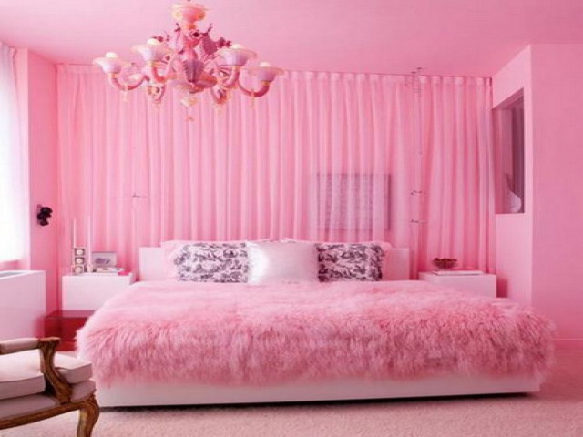 Pink bedroom chandelier bed fur free wallpaper - medium preview image