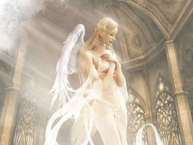 Woman white hair wings room free wallpaper - medium preview image