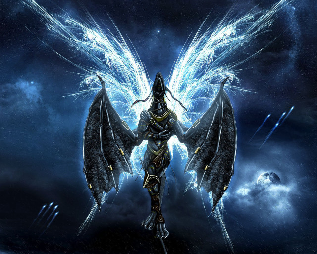 Woman wings sword sky clouds free wallpaper - medium preview image