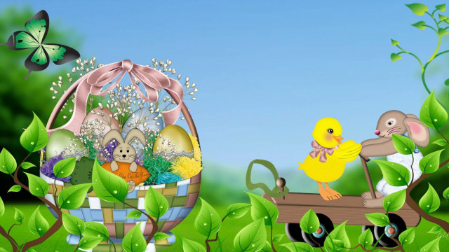 Basket eggs yellow duck butterfly free wallpaper - medium preview image