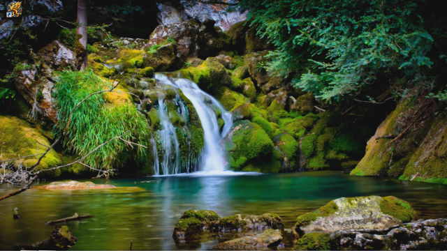 Waterfall forest mossy rocks stream #2 free wallpaper - medium preview image