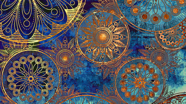 Blue gold circles flowers background #3 free wallpaper - medium preview image
