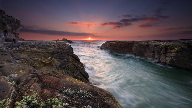 Sunset ocean rocky shore waves #5 free wallpaper - medium preview image
