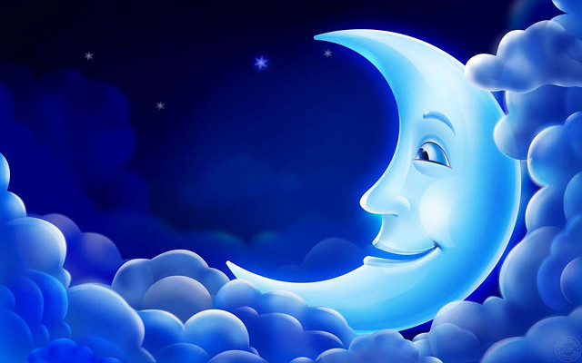 Cartoon moon smiling face clouds #8 free wallpaper - medium preview image