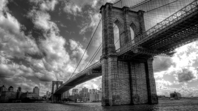 Black white bridge water clouds free wallpaper - medium preview image