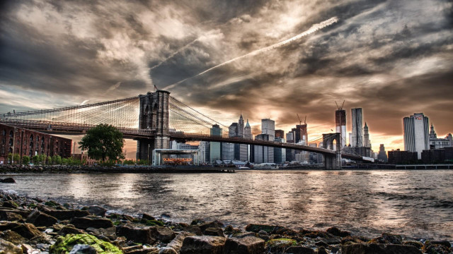Bridge river city clouds water free wallpaper - medium preview image