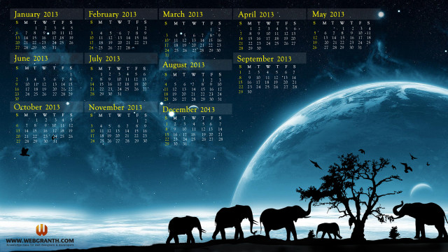 Calendar elephants blue planet tree free wallpaper - medium preview image