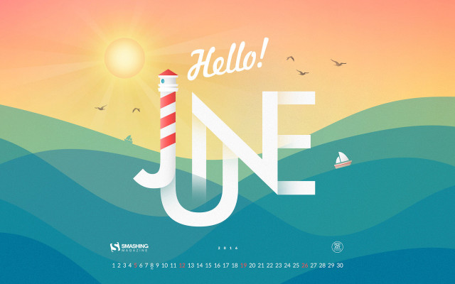 Hello june calendar lighthouse sailboat free wallpaper - medium preview image