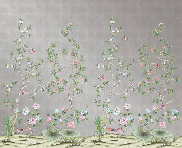 Flowers birds gray background green free wallpaper - medium preview image