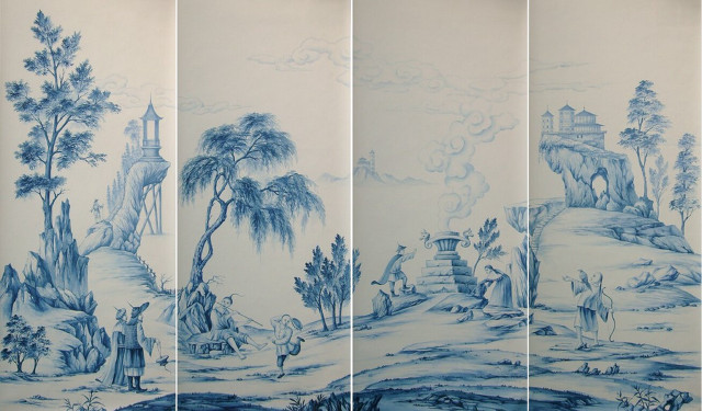 Blue white wall landscape painting free wallpaper - medium preview image