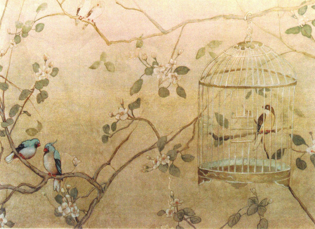 Birds cage tree branch flowers free wallpaper - medium preview image