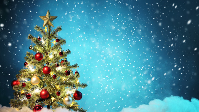 Christmas tree snow ornaments fireworks free wallpaper - medium preview image
