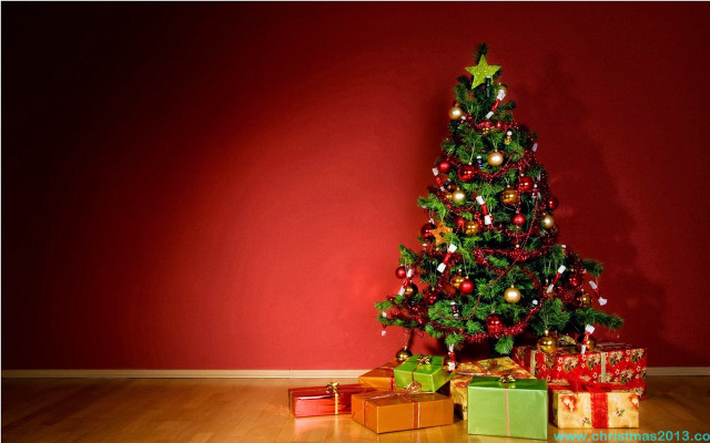 Christmas tree presents wooden floor free wallpaper - medium preview image
