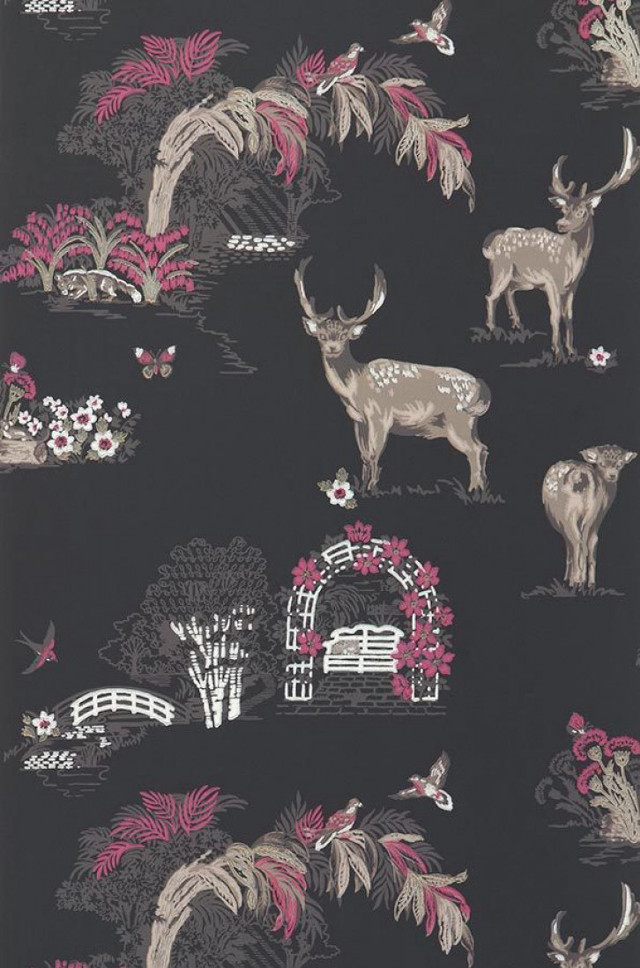 Black background pink white deer free wallpaper - medium preview image